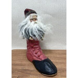 Vintage Primitive Santa Claus in Red Boot 7 Inch Old World Rustic